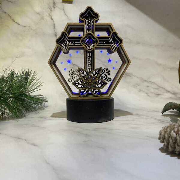 Lighted Cross Hexagon Ornament Box