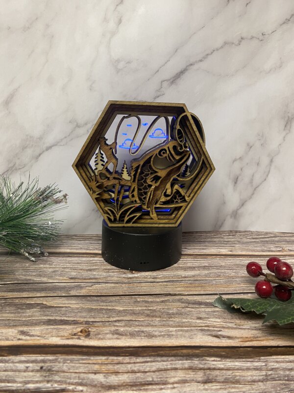 Lighted Fishing Hexagon Ornament Box