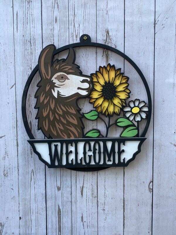 Llama and Sunflower Welcome Sign