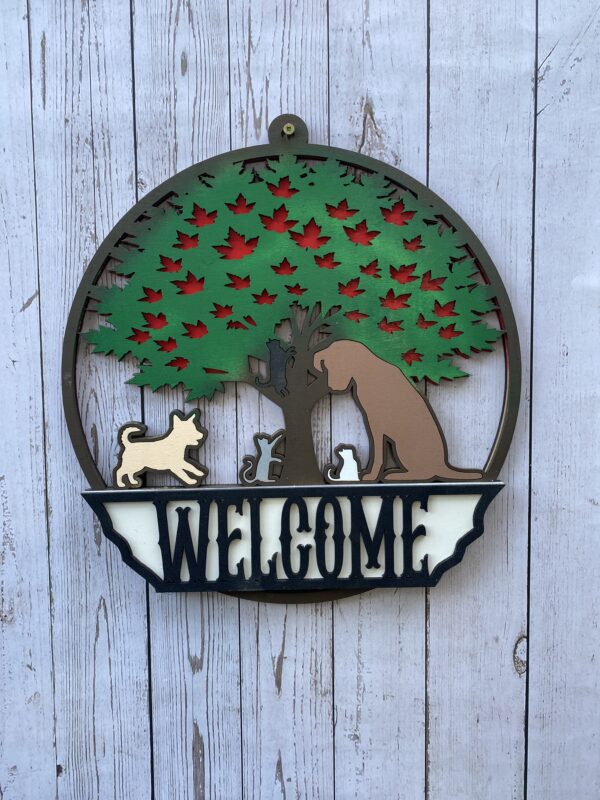 2 Dogs and 3 Cats Welcome Sign