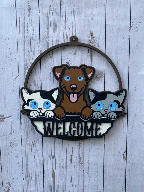 2 cats and a Dog Welcome Sign