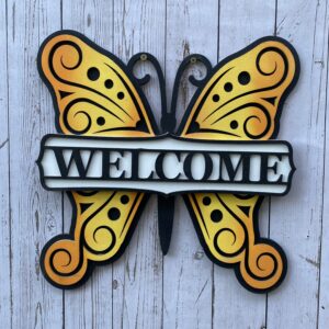 Welcome sign with a butterfly