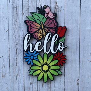 Hello sign with flowers