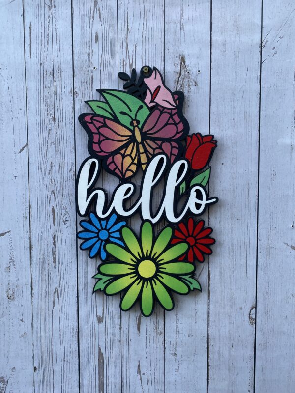 Hello sign with flowers